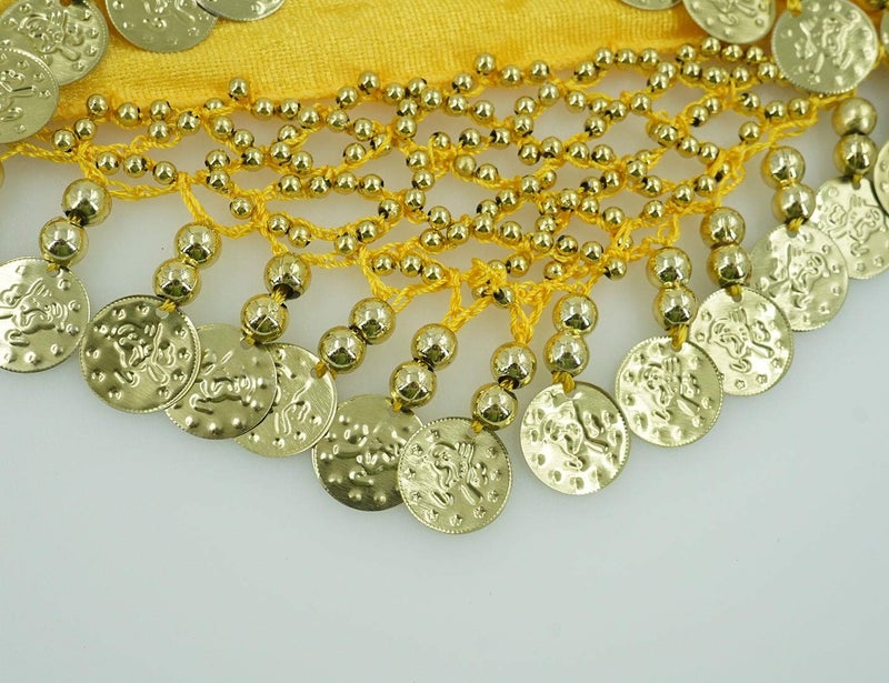 Aivtalk Girls Lady Women Belly Scarf Gold Coins Belly Dance Velvet Triangle Hip Scarf Yellow - Image 4